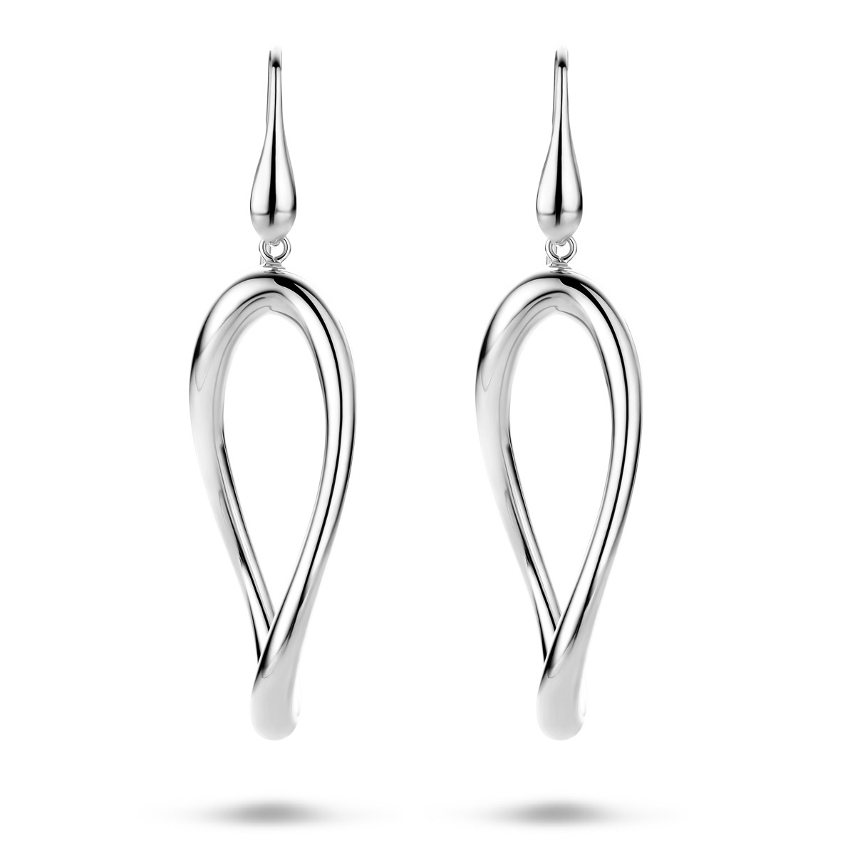 Zilveren druppel oorhangers gedraaid met glanzende afwerking 19.5 mm breed - Hoogte 48 mm