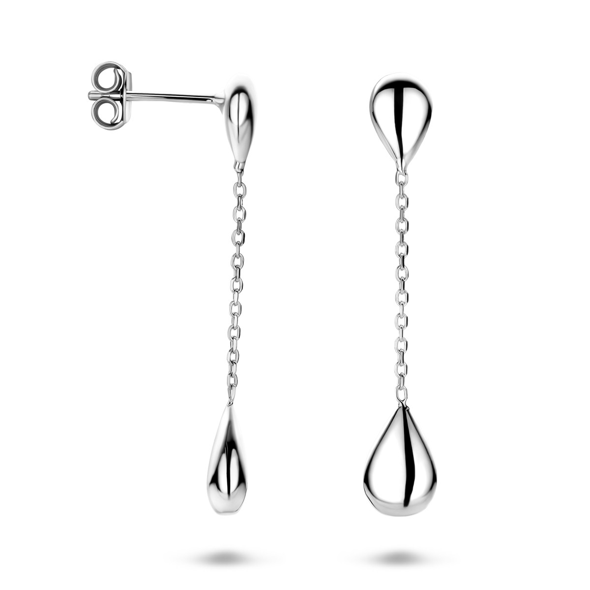 Zilveren druppel oorhangers met glanzende afwerking 5 mm breed - Hoogte 36 mm