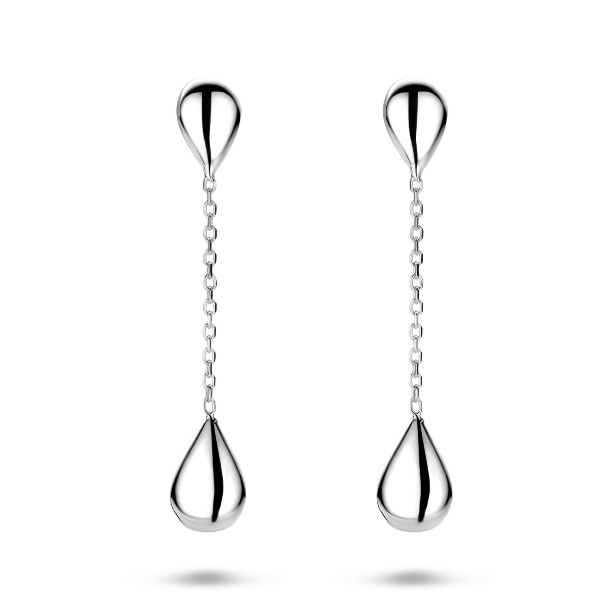 Zilveren druppel oorhangers met glanzende afwerking 5 mm breed - Hoogte 36 mm