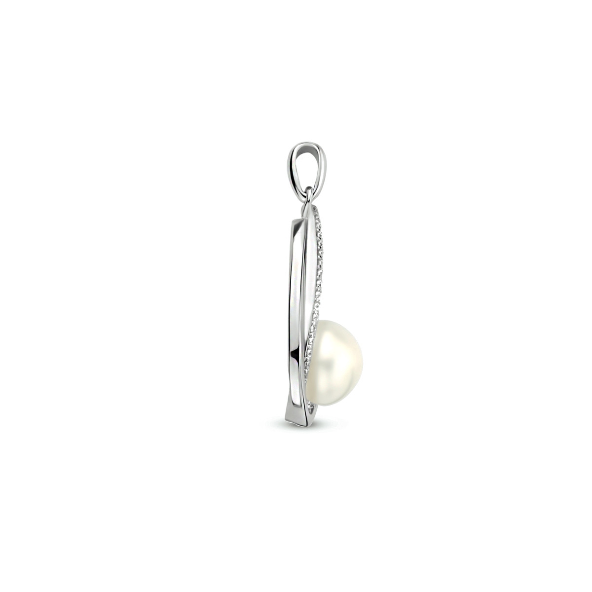 Zilveren druppel parel hanger met zirkonia's - 28 x 16 mm