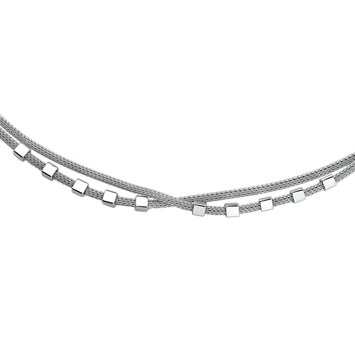 Zilveren dubbele schakelketing met kubus elementen 3 mm breed - Lengte 42-45 cm