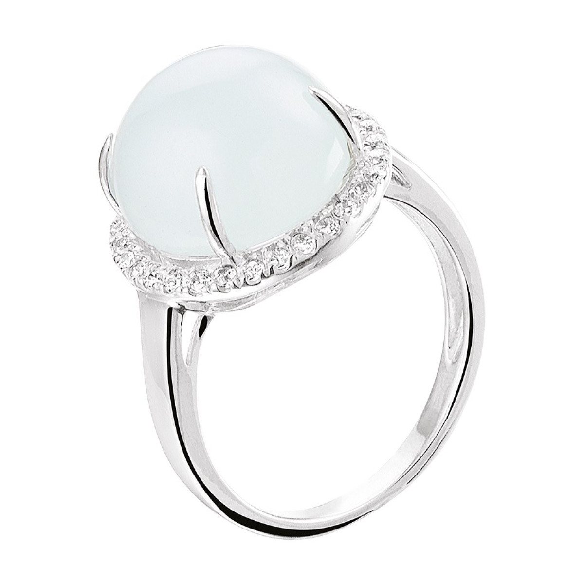 Zilveren edelsteen ring met aquamarijn en zirkonia