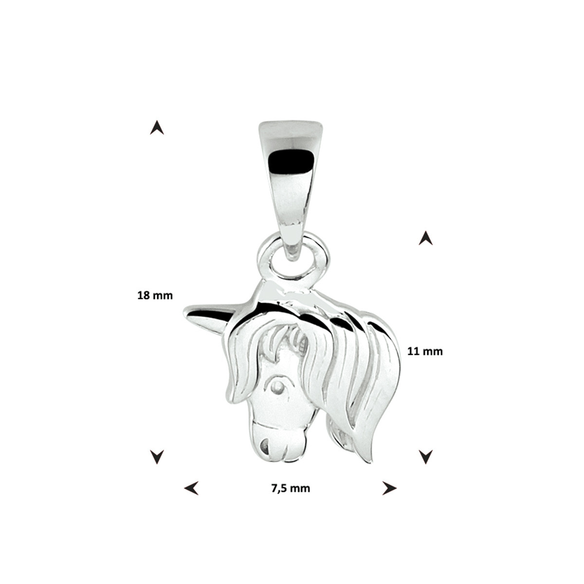 Zilveren eenhoorn hanger - 18 x 7.5 mm
