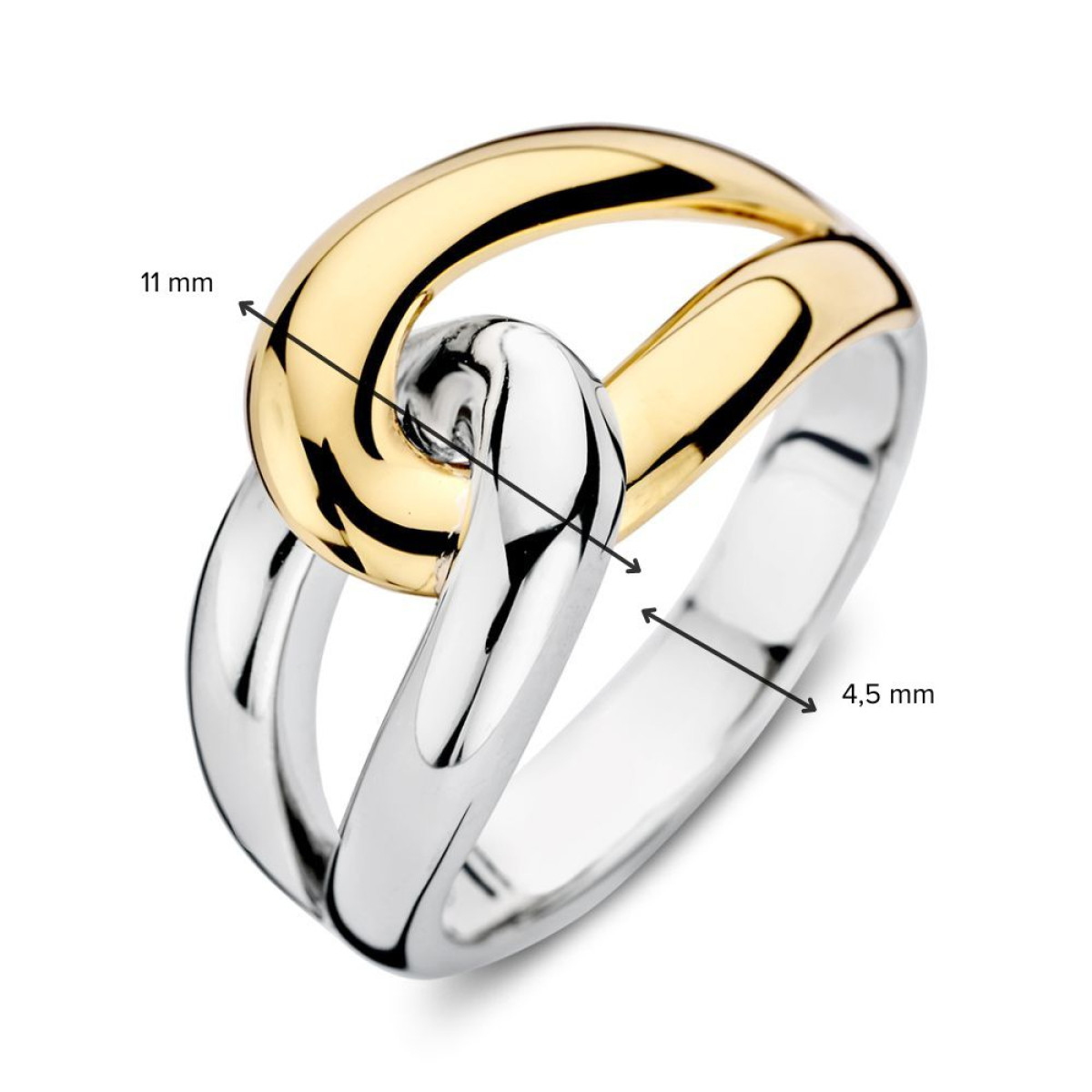 Zilveren en gouden schakelring van 11 mm breed