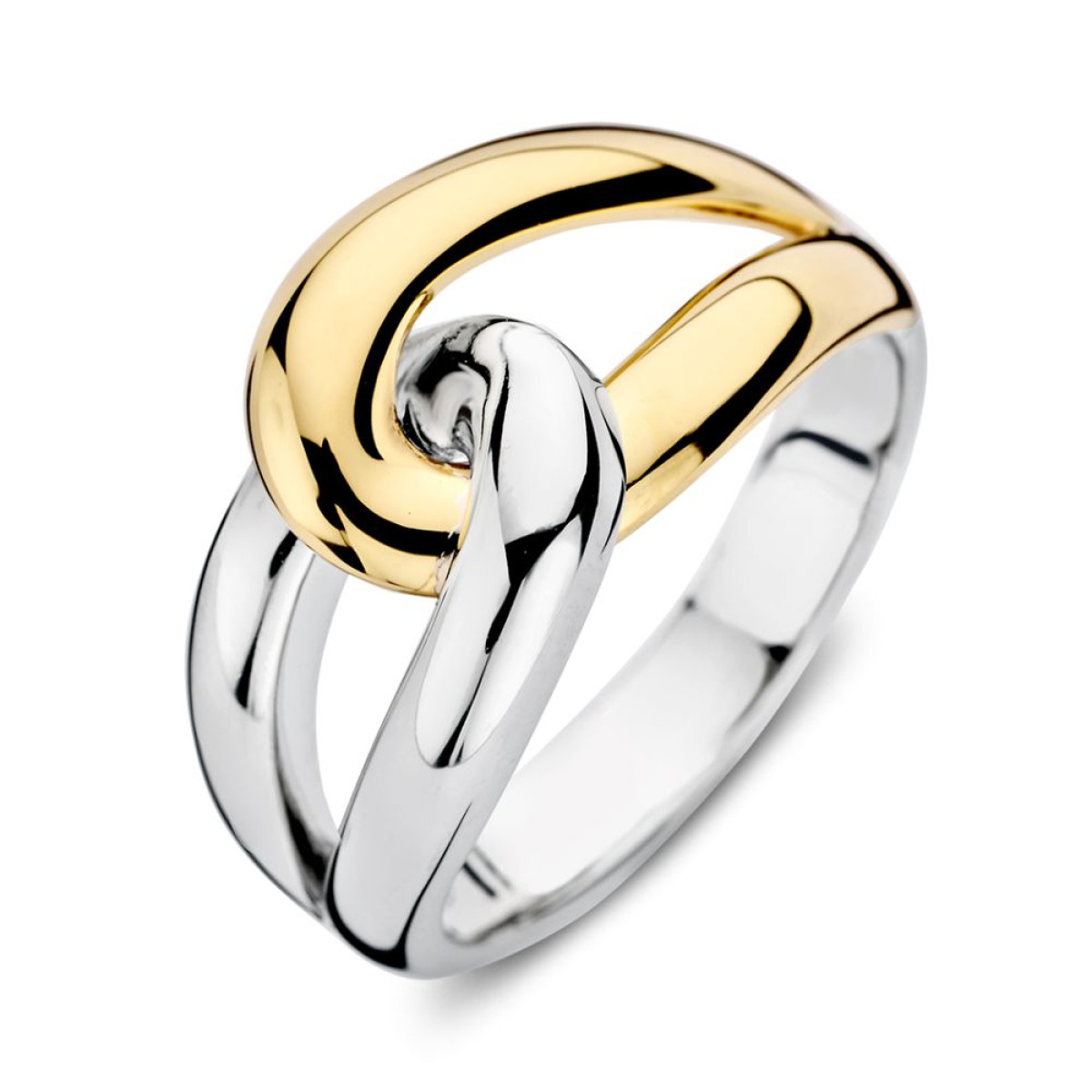 Zilveren en gouden schakelring van 11 mm breed