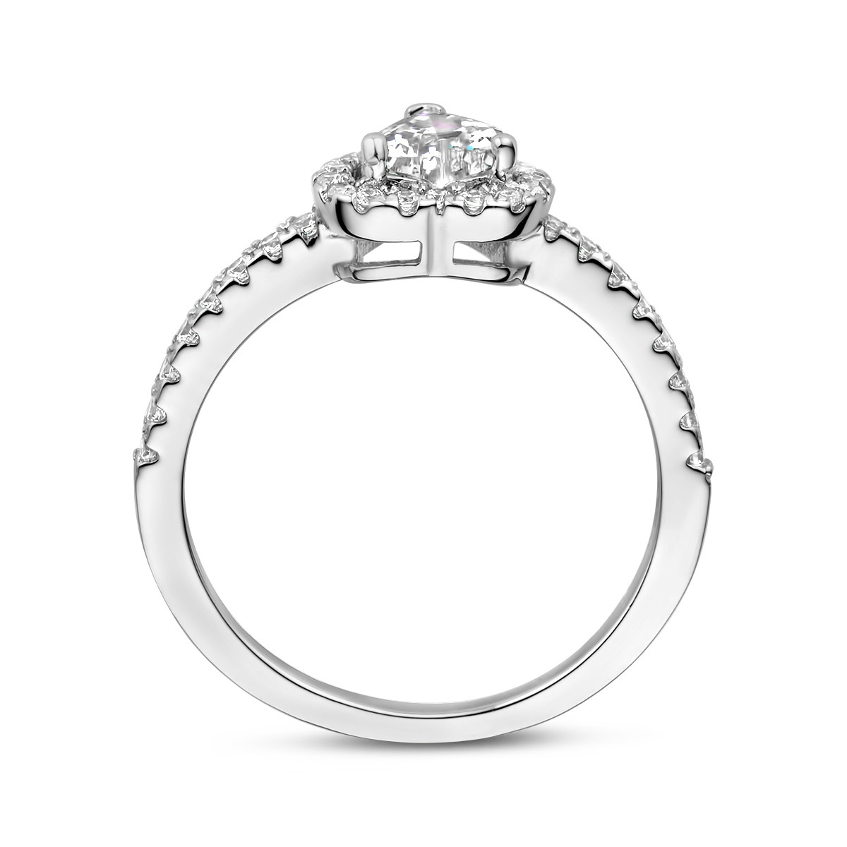 Zilveren entourage ring met hart transparante zirkonia 8 mm breed