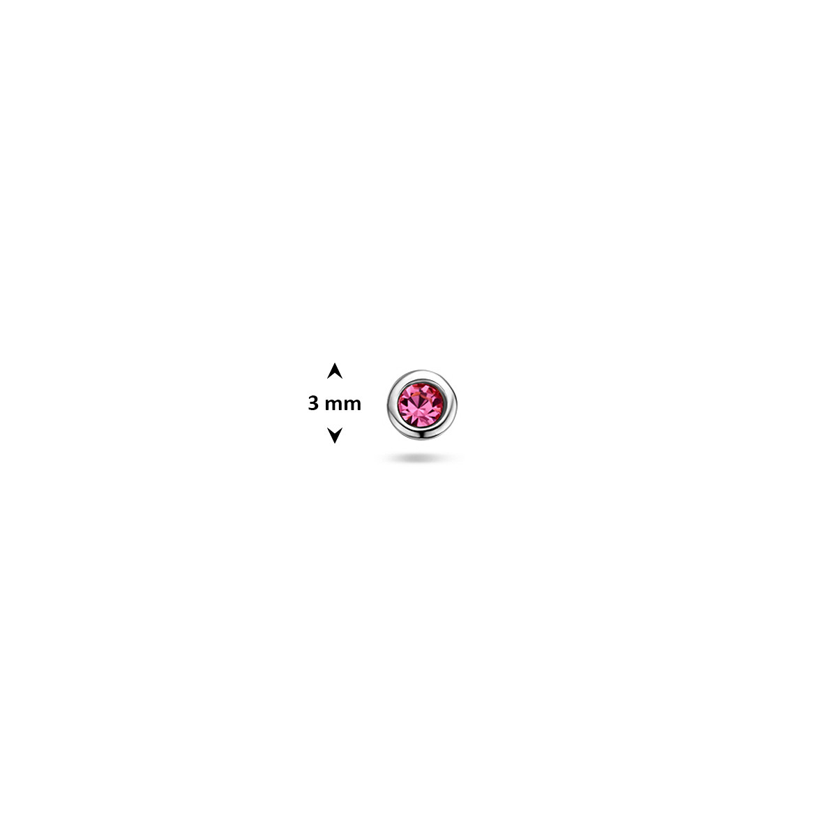 Zilveren flatback piercing met roze steen rond en glanzend design 3 mm - Per stuk