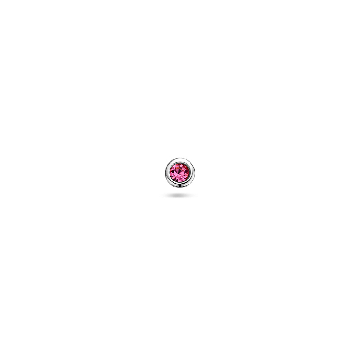 Zilveren flatback piercing met roze steen rond en glanzend design 3 mm - Per stuk