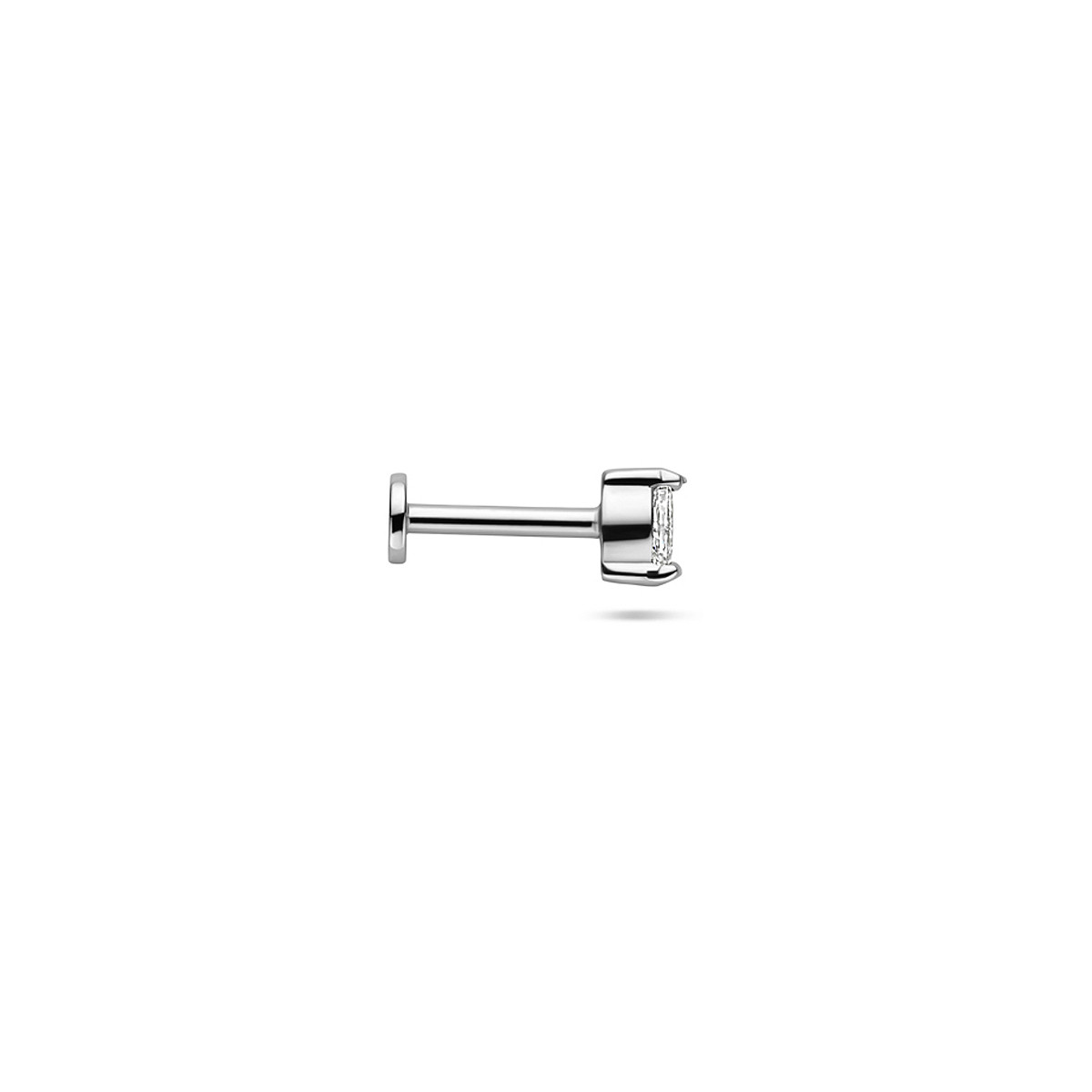 Zilveren flatback piercing met transparante ovale zirkonia 1.7 mm breed - Hoogte 4 mm - Per stuk