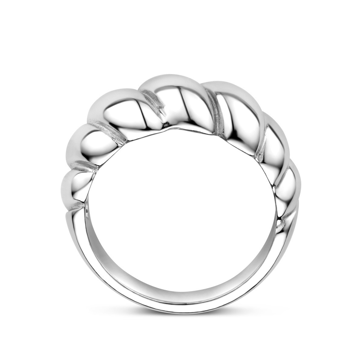 Zilveren gedraaide croissant ring gerhodineerd