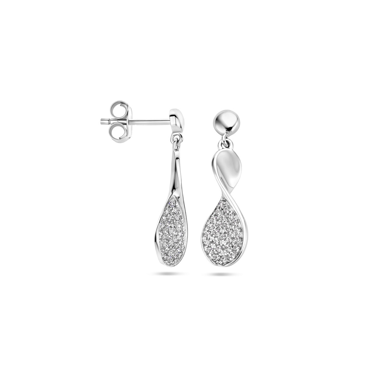 Zilveren gedraaide oorhangers met zirkonia's - 6.7 mm x 22.5 mm