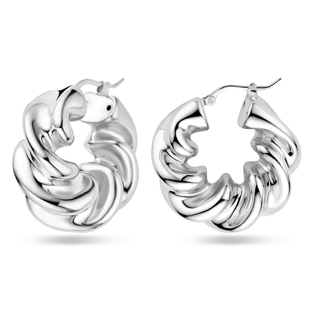 Zilveren gedraaide oorringen 13.5 mm breed - Hoogte 30 mm