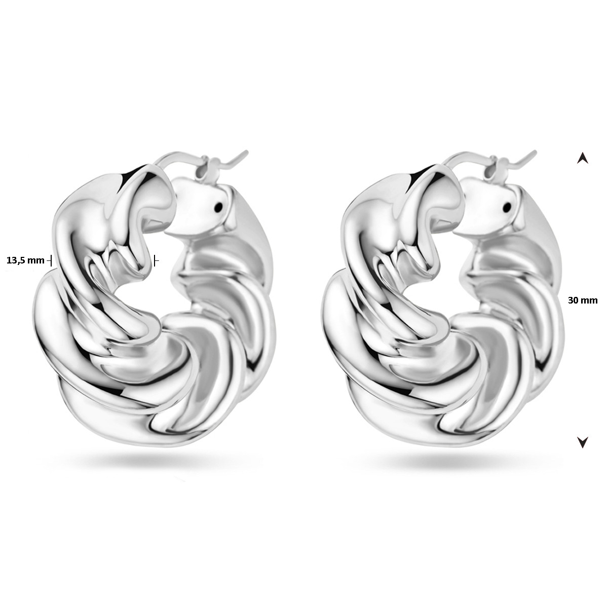 Zilveren gedraaide oorringen 13.5 mm breed - Hoogte 30 mm