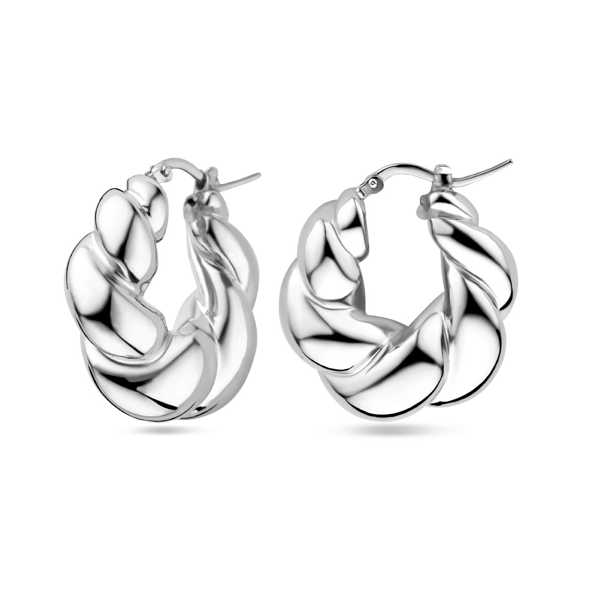 Zilveren gedraaide oorringen glanzend 8.5 mm breed - Diameter 27.5 mm