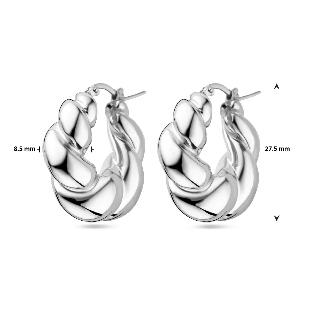 Zilveren gedraaide oorringen glanzend 8.5 mm breed - Diameter 27.5 mm