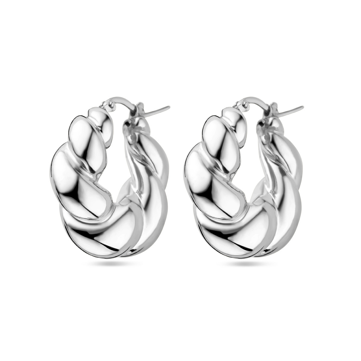 Zilveren gedraaide oorringen glanzend 8.5 mm breed - Diameter 27.5 mm