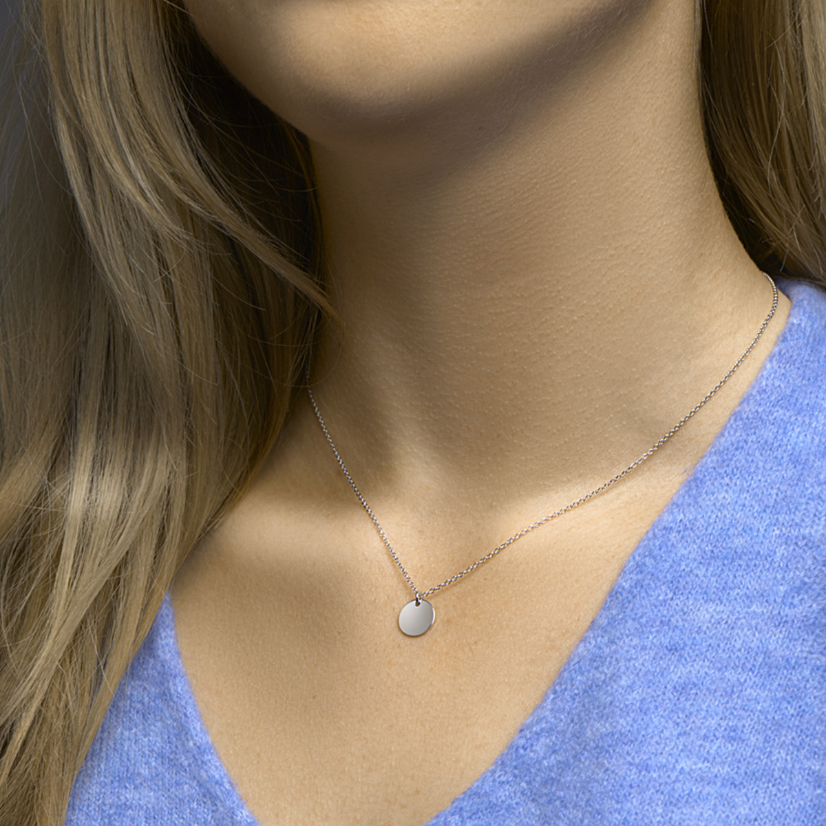 Zilveren ketting met ronde graveerhanger van 10 mm - Lengte 40-45 cm