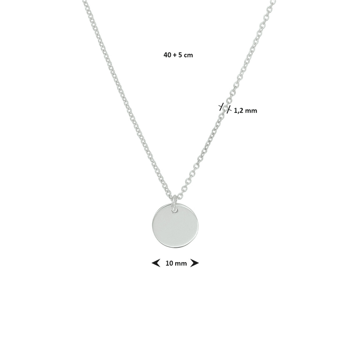 Zilveren ketting met ronde graveerhanger van 10 mm - Lengte 40-45 cm