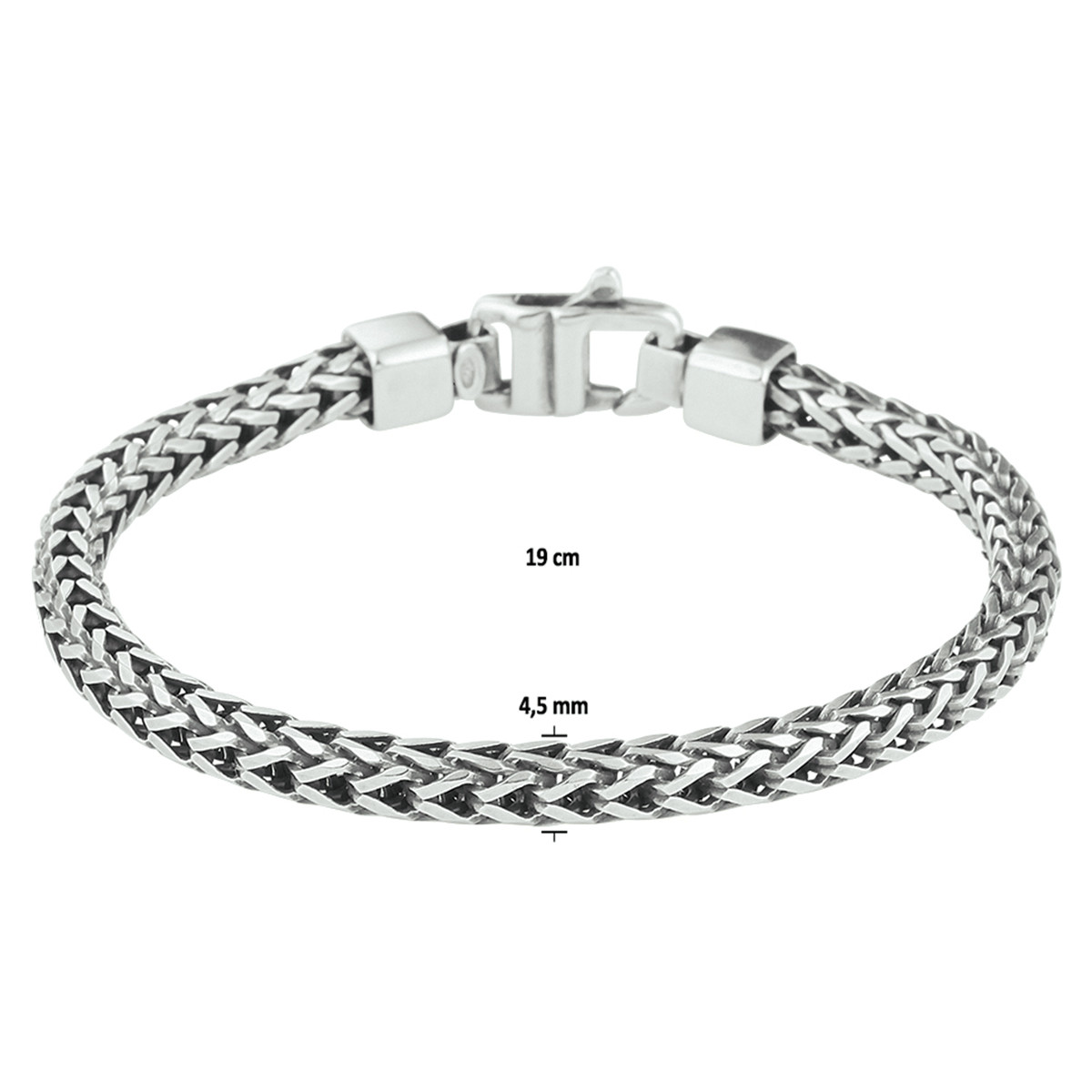 Zilveren geoxideerde vossenstaart armband met karabijn