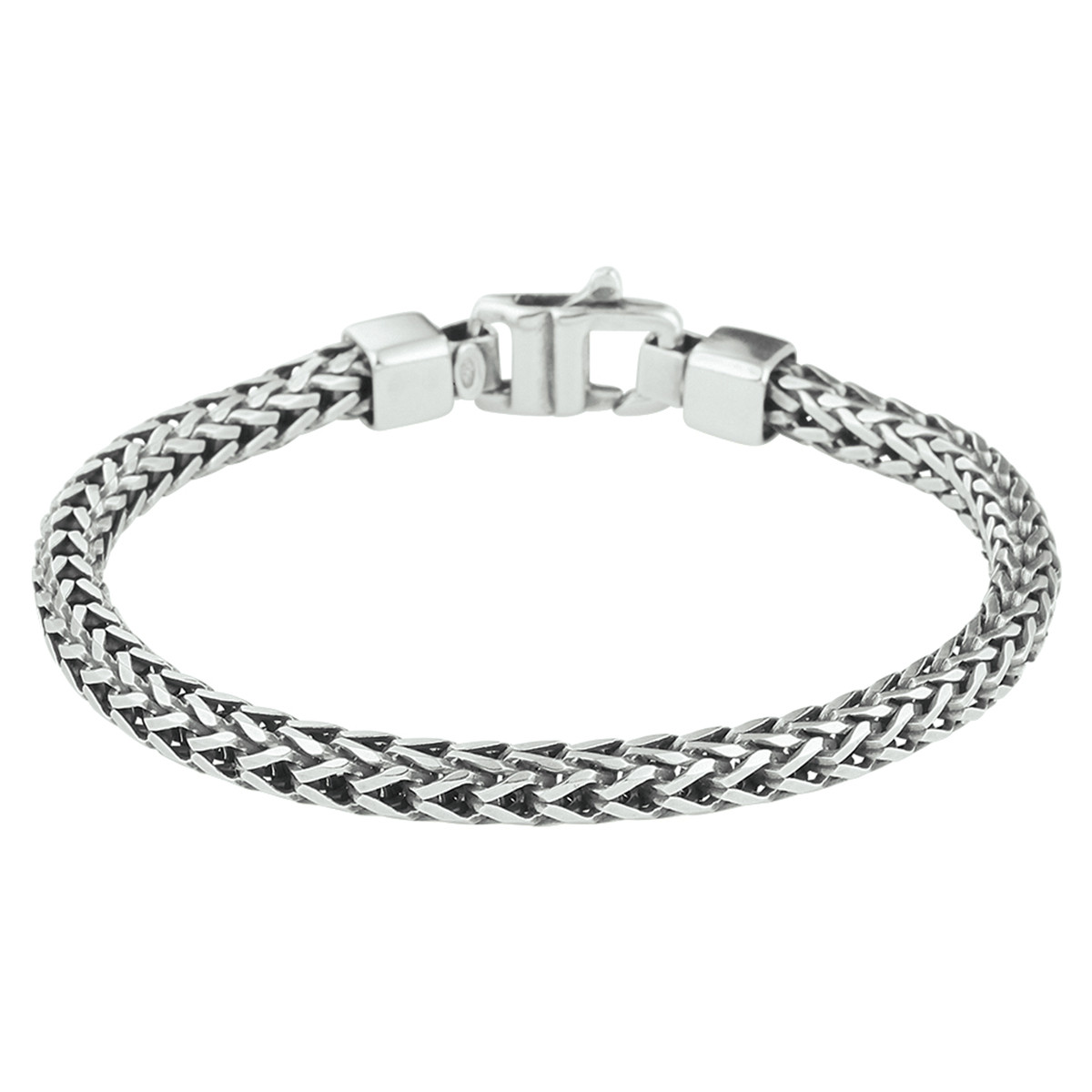 Zilveren geoxideerde vossenstaart armband met karabijn