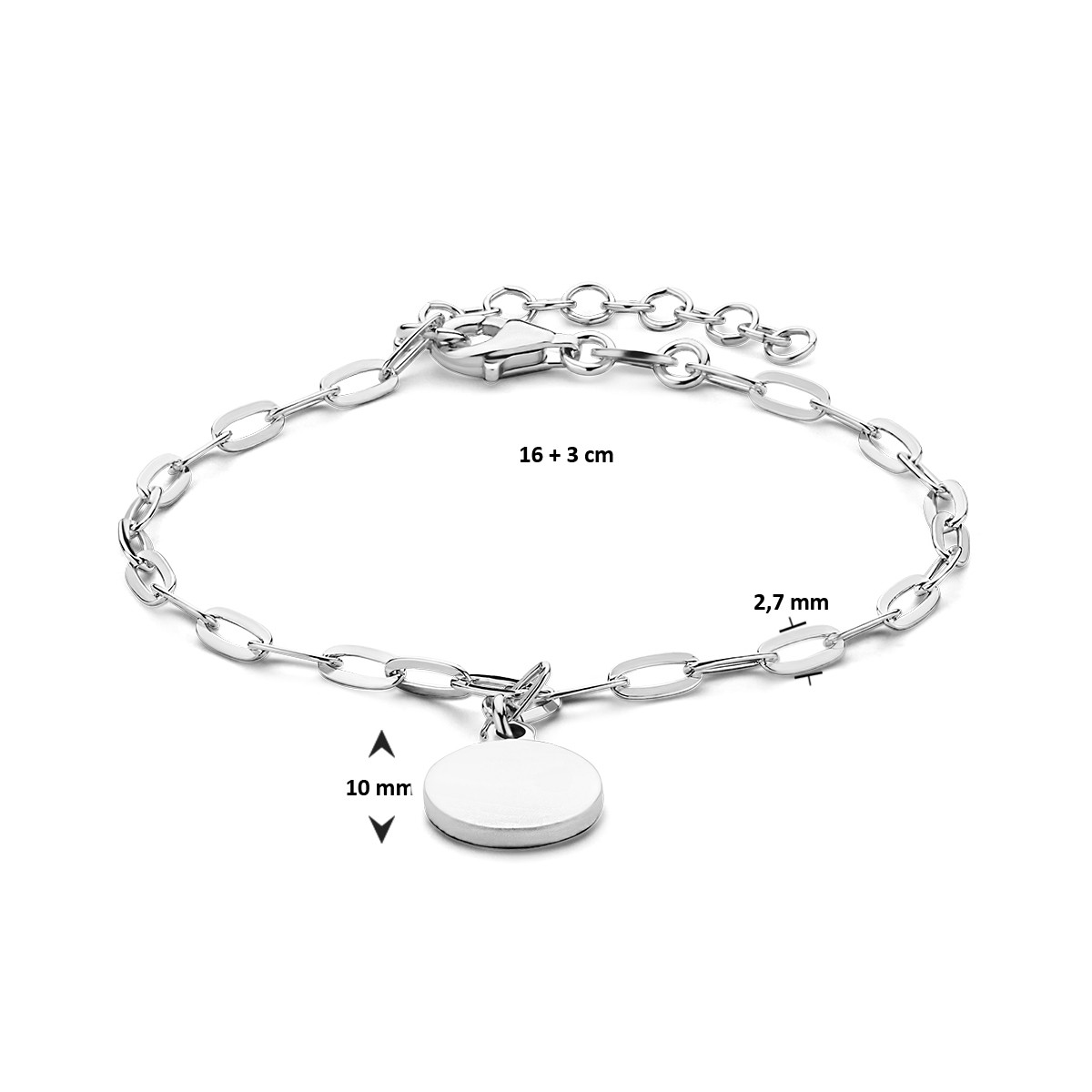 Zilveren gepersonaliseerde armband met paperclipschakels 2.7 mm breed - Lengte 16-19 cm