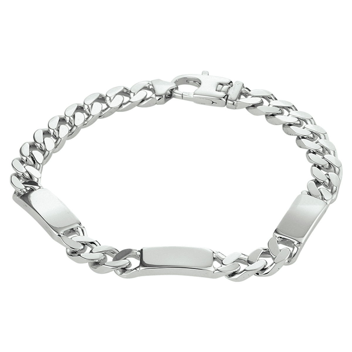 Zilveren gepersonaliseerde herenarmband met glanzende gourmet schakels 7 mm breed