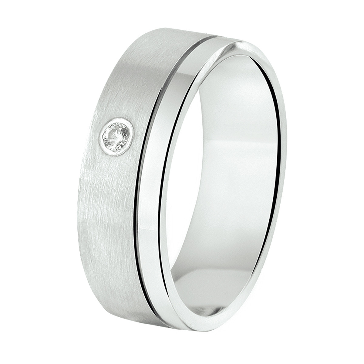 Zilveren gepersonaliseerde ring mat glanzend met zirkonia 6 mm breed
