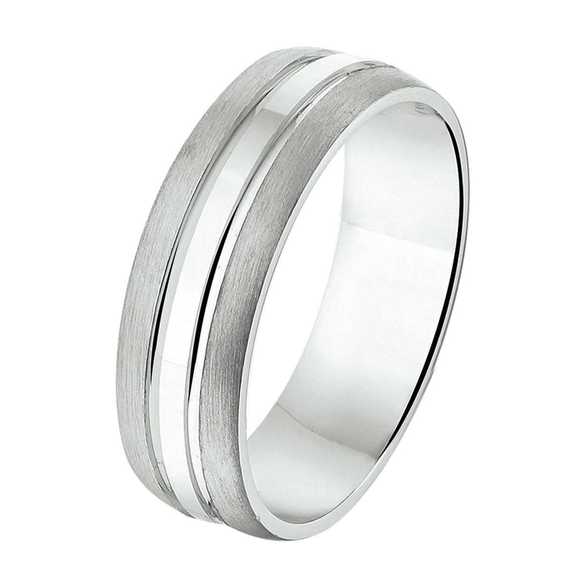 Zilveren gepersonaliseerde ring met 3 banen mat en glanzend 6.5 mm breed