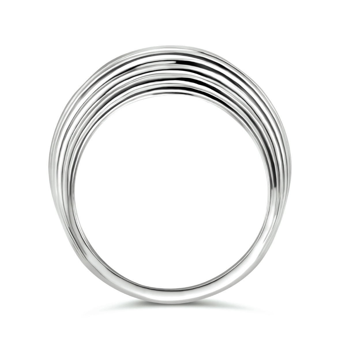 Zilveren gerhodineerde ring met geribbeld patroon glanzend 8 mm breed