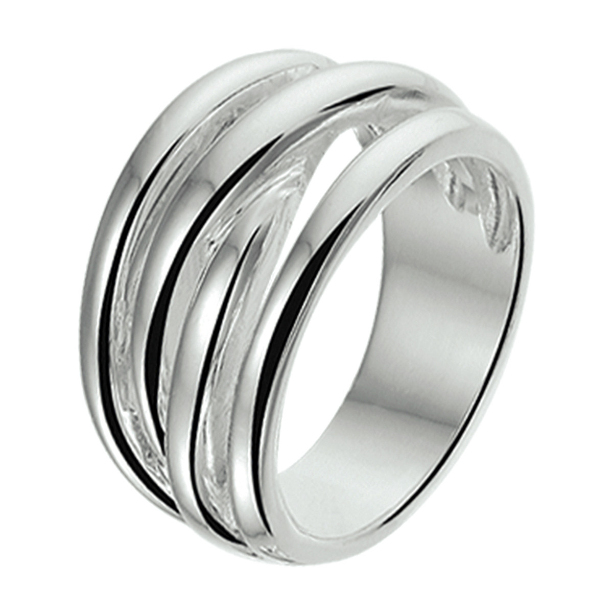 Zilveren gerhodineerde ring met glanzend parallelle banden 11.5 mm breed