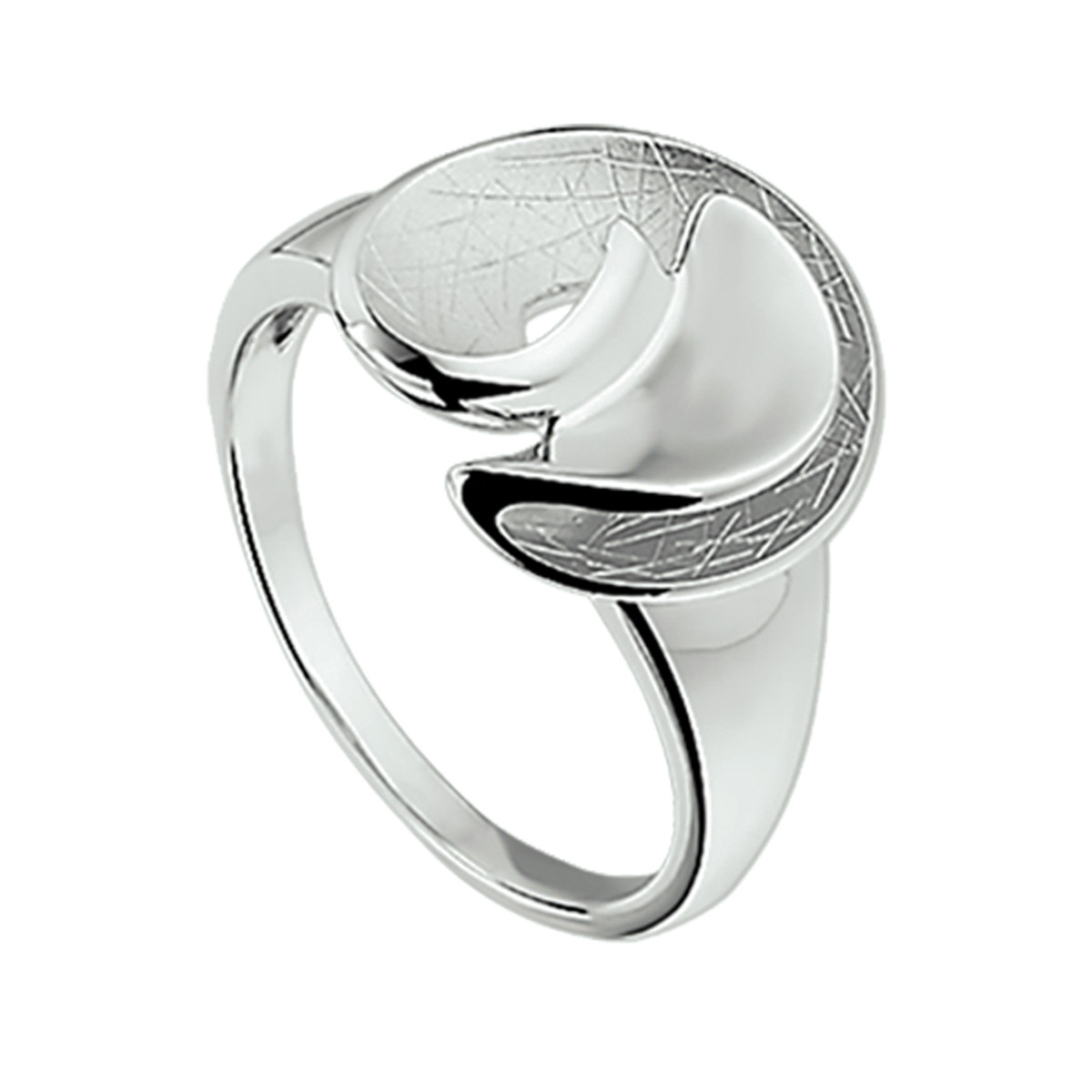 Zilveren gerhodineerde ring met organische vorm scratched 14.5 mm breed