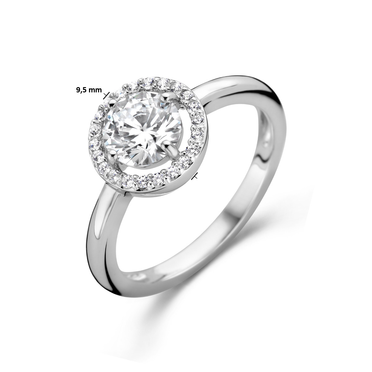 Zilveren gerhodineerde ring met zirkonia's