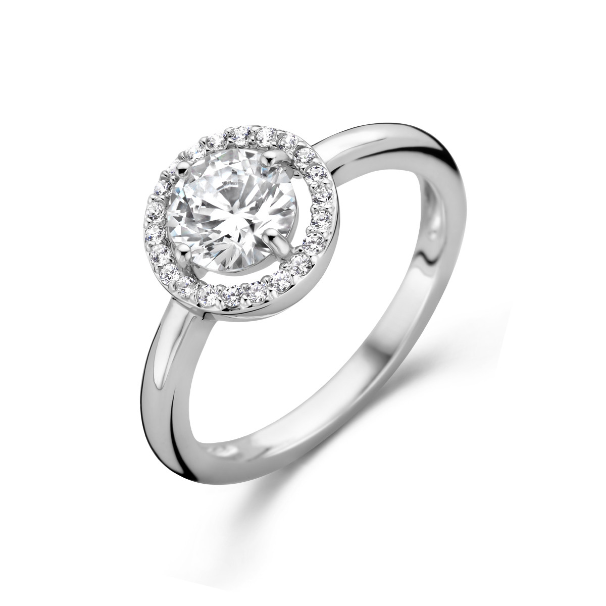 Zilveren gerhodineerde ring met zirkonia's