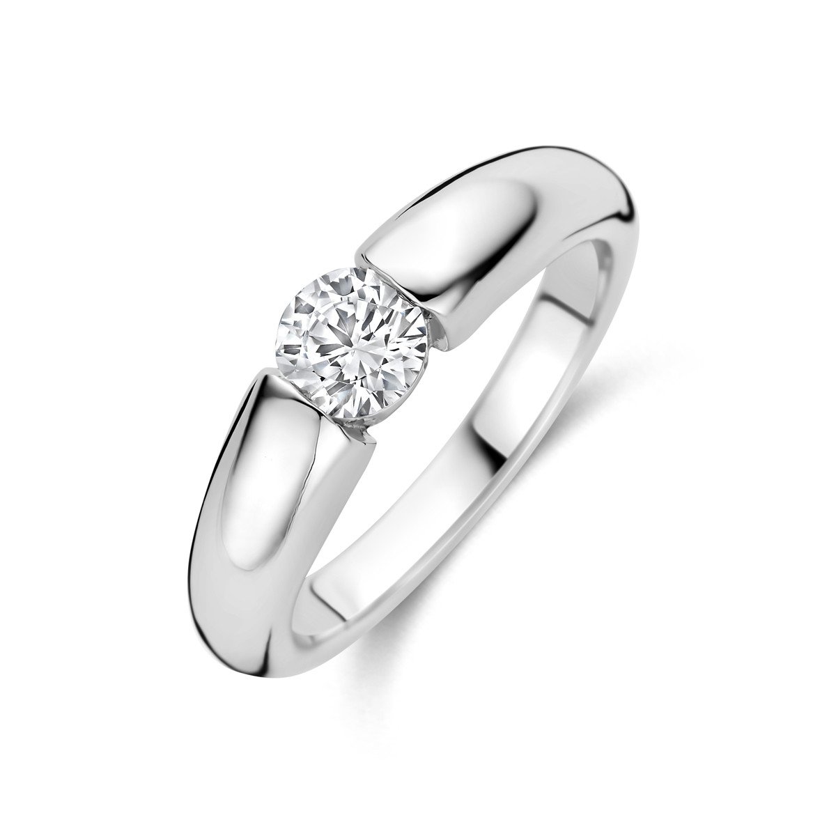 Zilveren gerhodineerde solitair ring met transparante zirkonia 5 mm breed