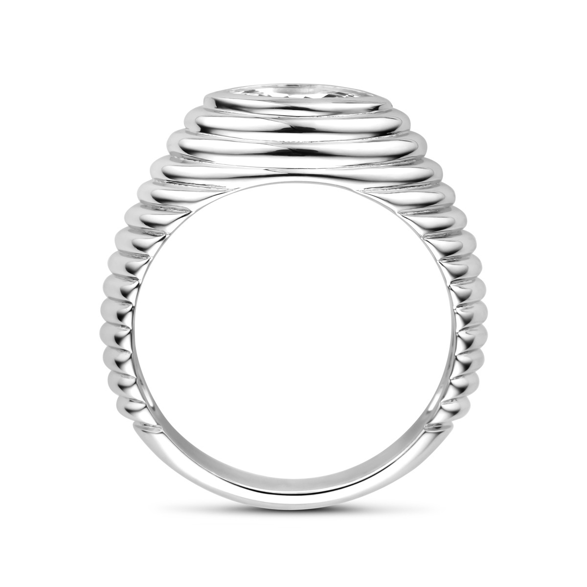 Zilveren geribbelde ring met marquise geslepen zirkonia transparant 7 mm breed