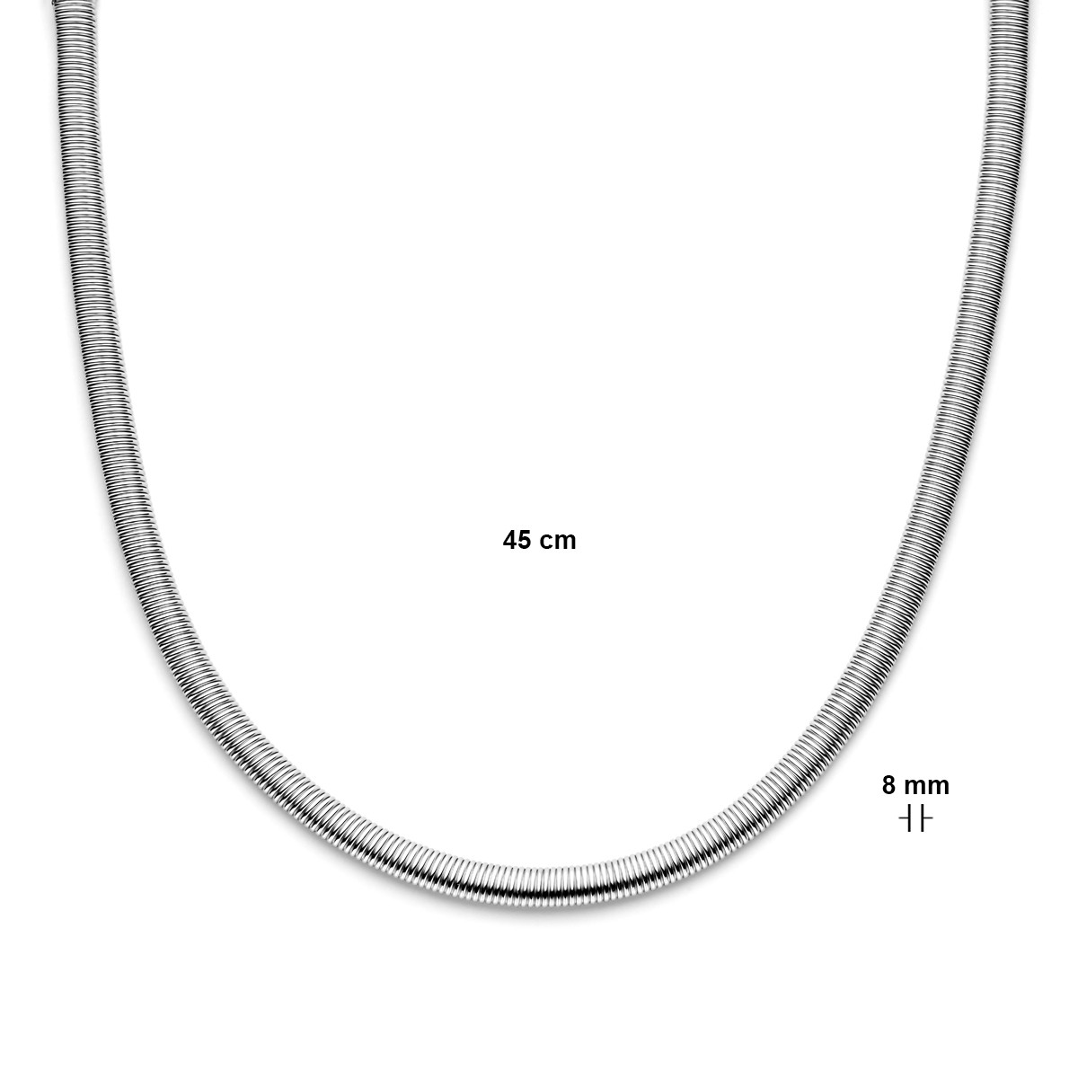 Zilveren gladde en platte schakelketting met springslot 8 mm breed - Lengte 45 cm