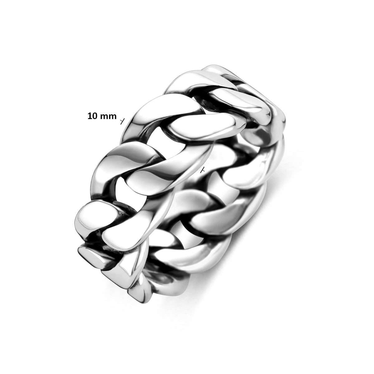 Zilveren glanzende heren schakelring met brede schakels 10 mm breed