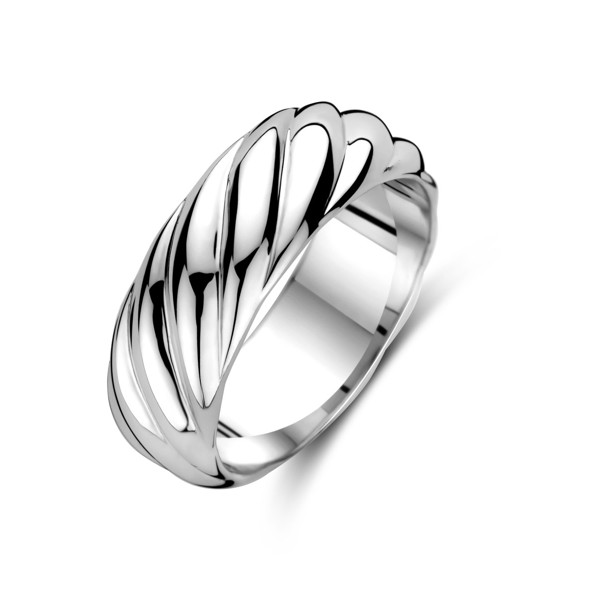 Zilveren glanzende ring met gedraaid patroon 6.5 mm breed