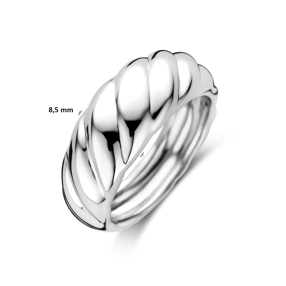 Zilveren glanzende ring met gedraaid patroon 8.5 mm breed
