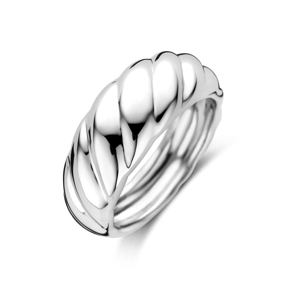 Zilveren glanzende ring met gedraaid patroon 8.5 mm breed