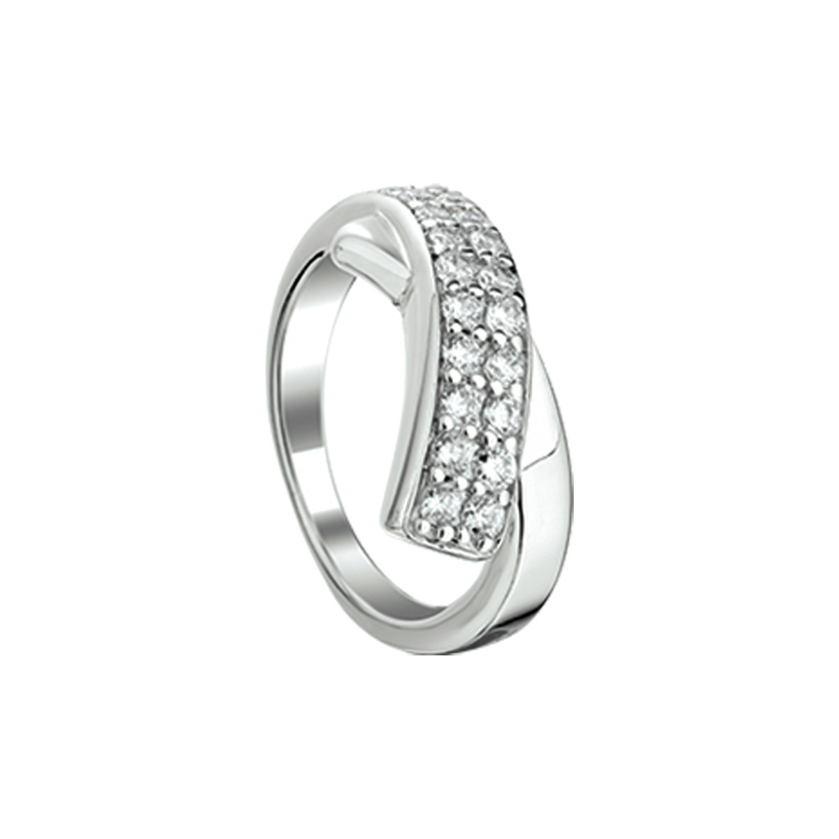 Zilveren glanzende ring met gekruist ontwerp en zirkonia's 10.5 mm breed