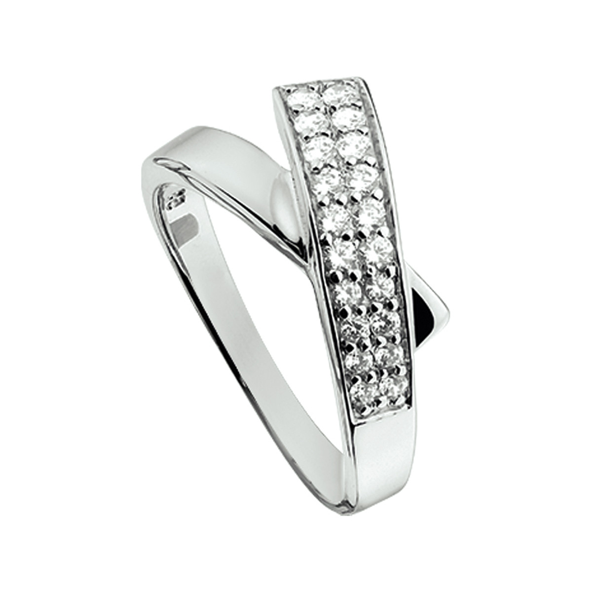 Zilveren glanzende ring met gekruist ontwerp en zirkonia's 10.5 mm breed