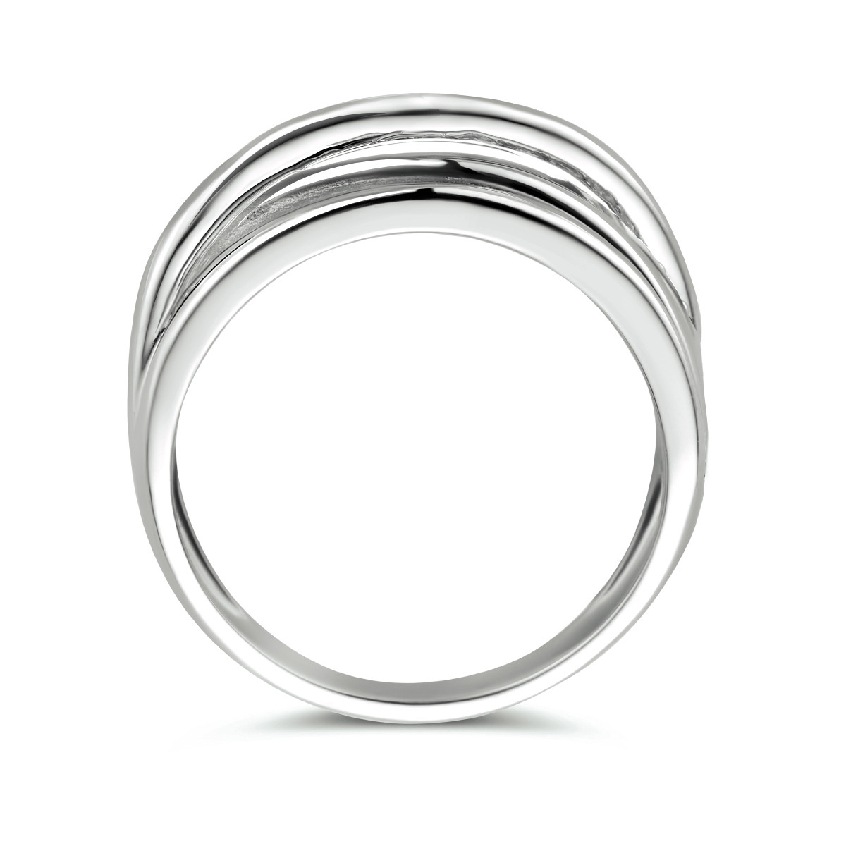 Zilveren glanzende ring met golvend crossover design 8 mm breed