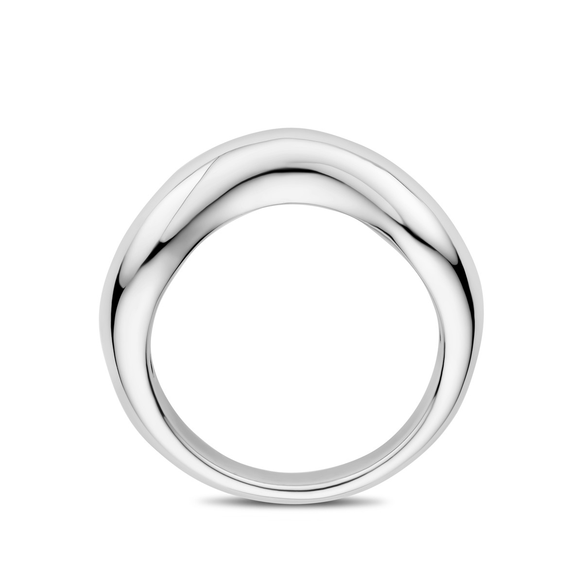 Zilveren glanzende ring met modern golvend design 5 mm breed