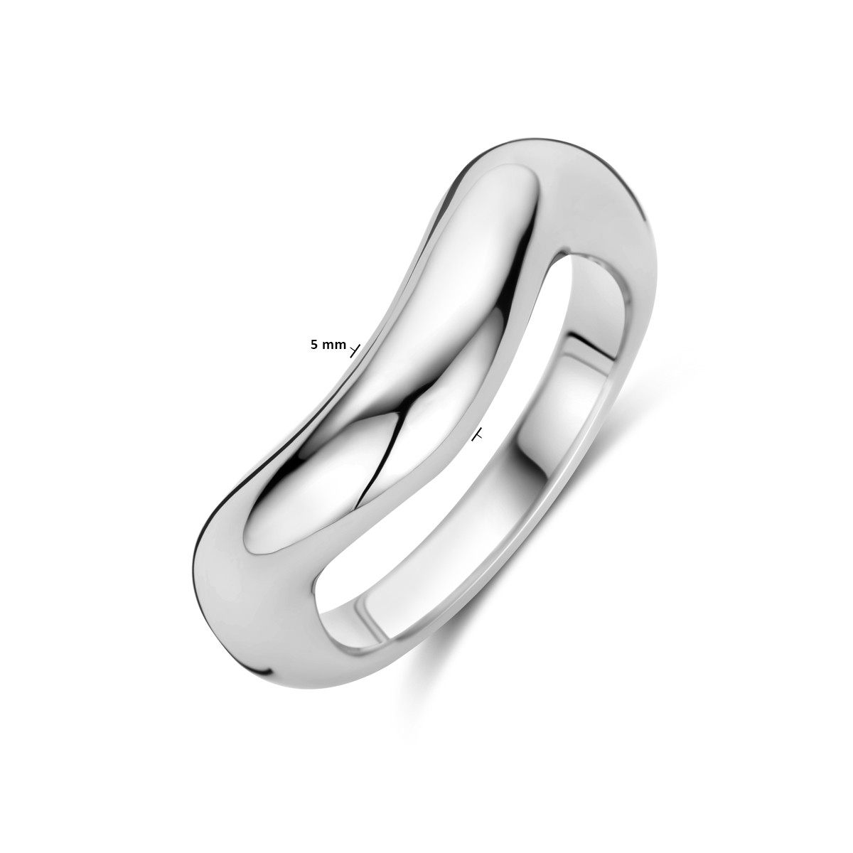 Zilveren glanzende ring met modern golvend design 5 mm breed