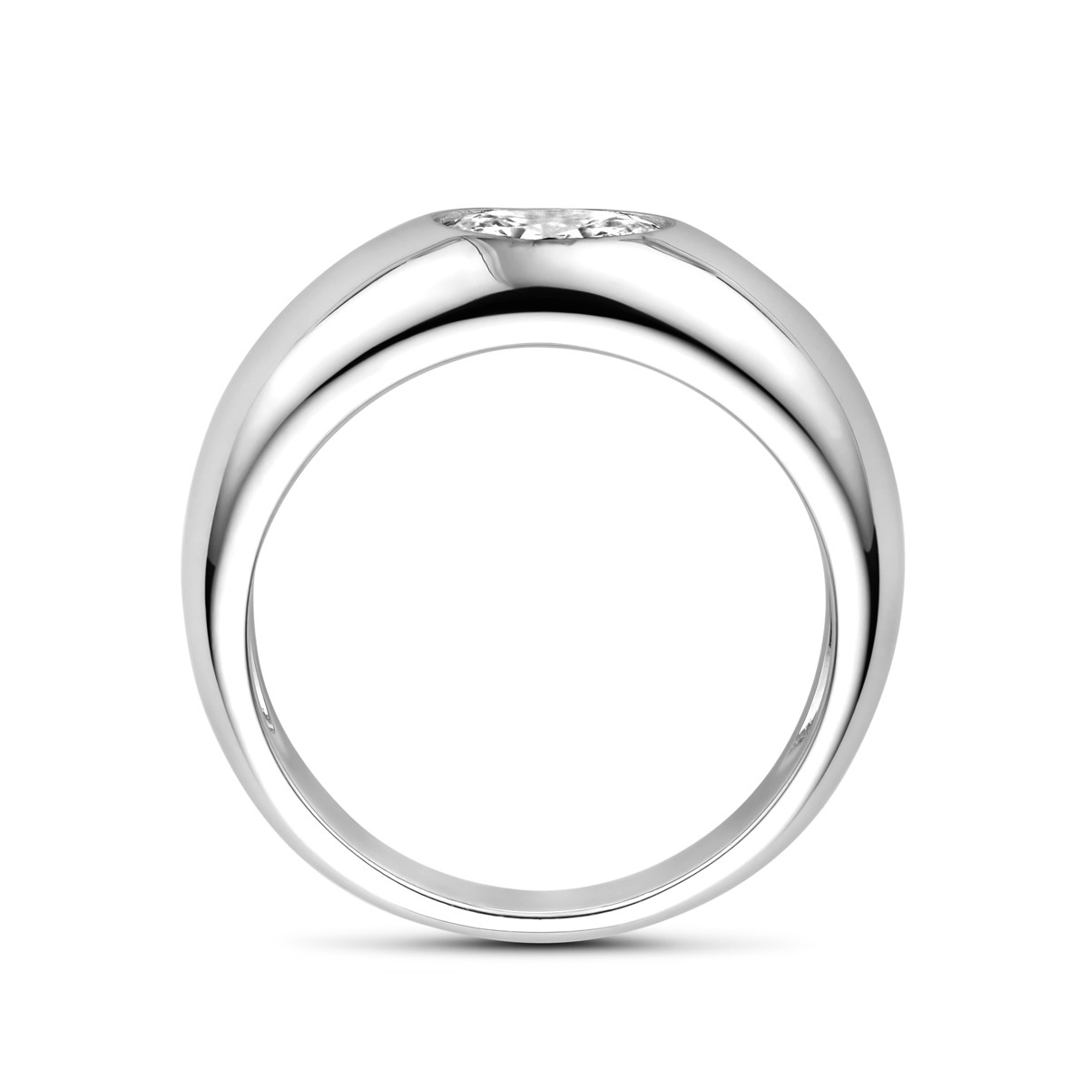 Zilveren glanzende ring met ovale transparante zirkonia 7.5 mm breed