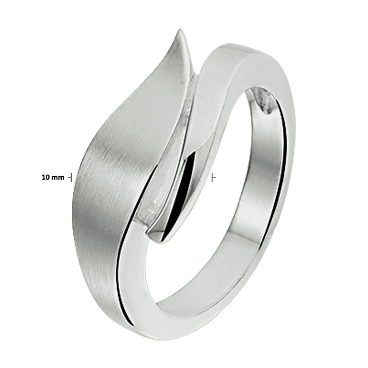 Zilveren golvende ring met matte en glanzende afwerking 10 mm breed