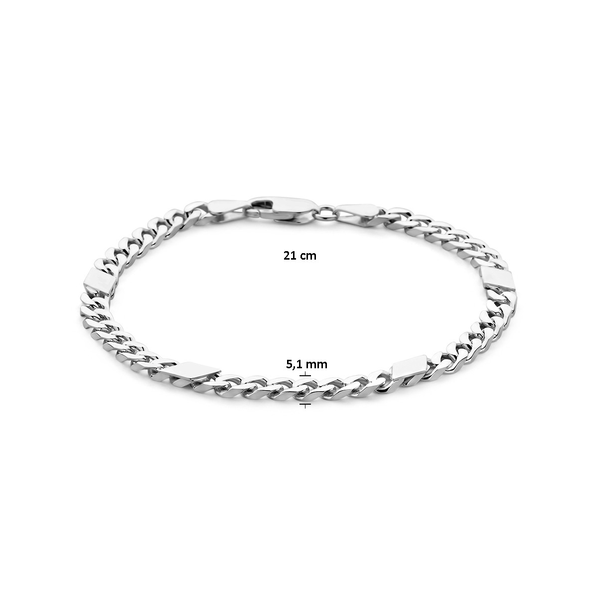 Zilveren gourmet schakelarmband met tussenstukjes 5.1 mm breed 6-zijdes geslepen - Lengte 21 cm