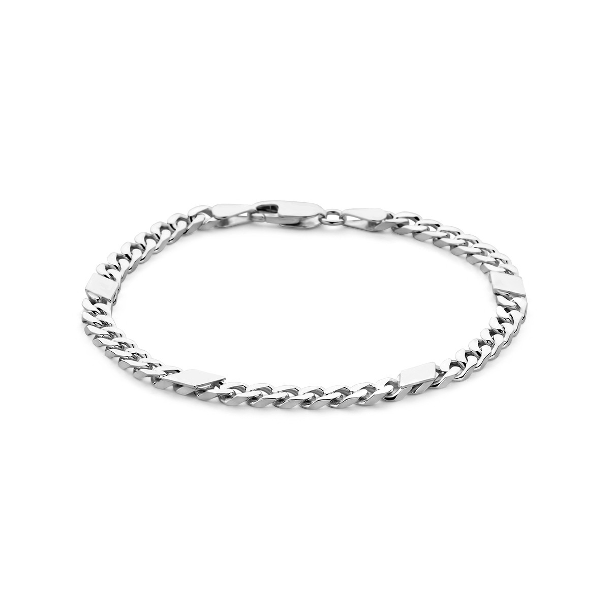Zilveren gourmet schakelarmband met tussenstukjes 5.1 mm breed 6-zijdes geslepen - Lengte 21 cm
