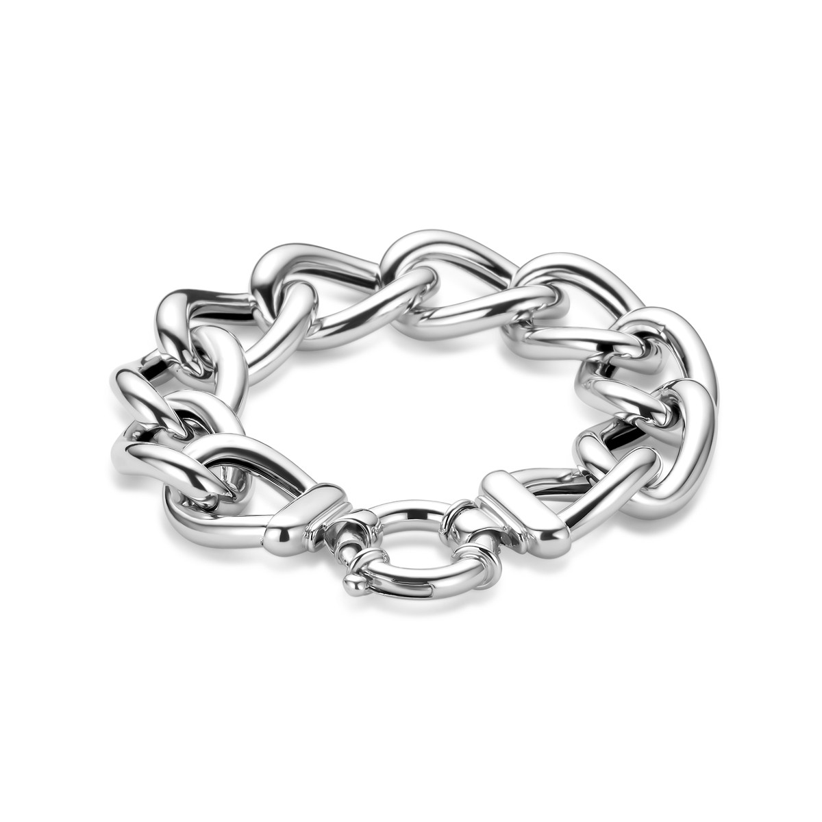 Zilveren gourmet schakelarmband opvallend 18 mm breed - Lengte 21 cm